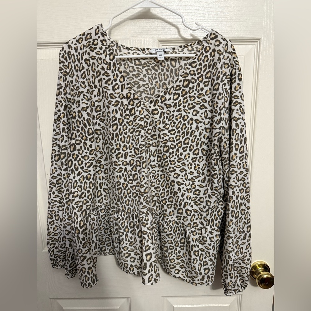 Nine West Animal Print Blouse - Brown and Cream